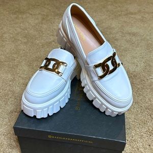 PLATFORM WHITE LOAFERS WITH GOLD HARDWARE // Worn once! Like brand new! Size 8.5